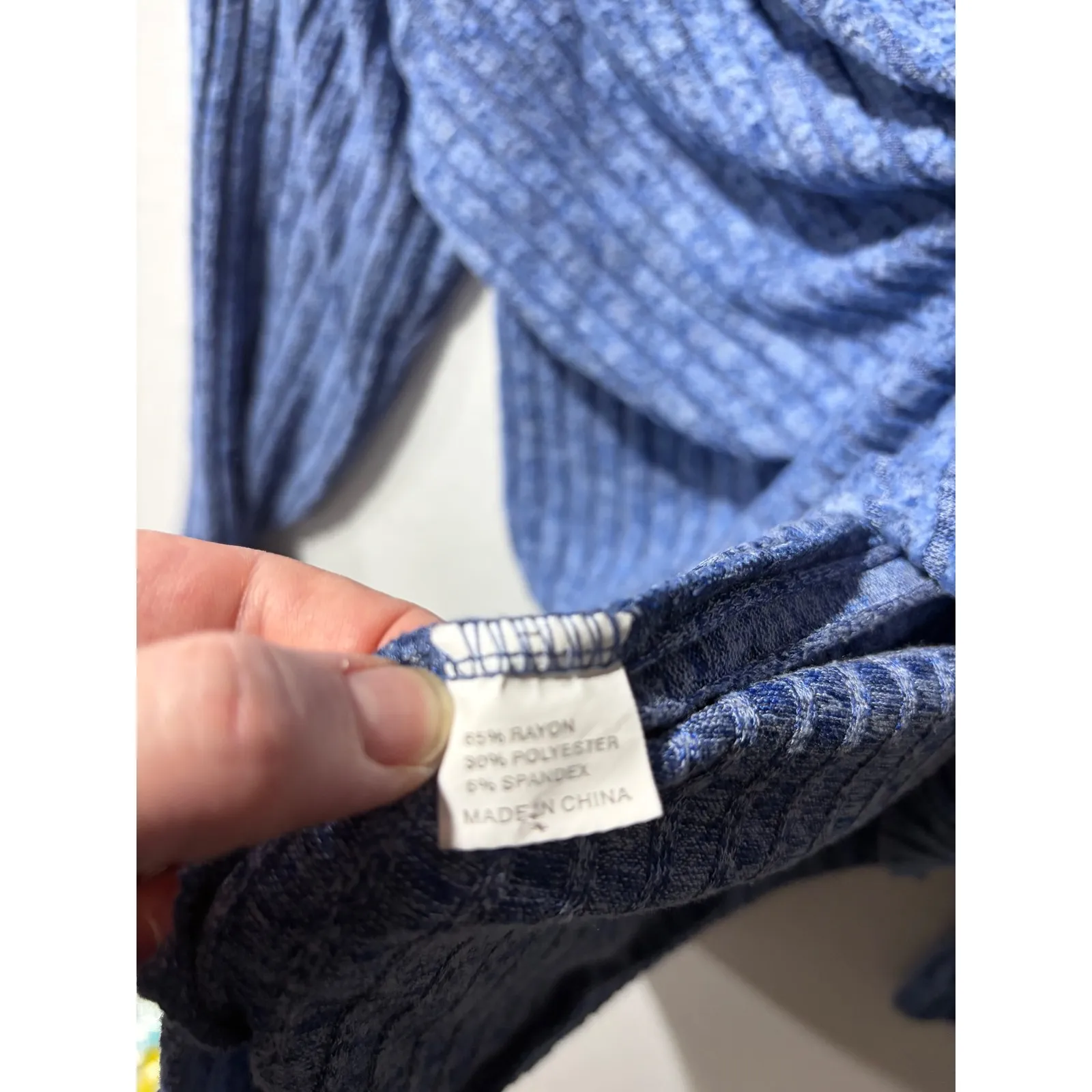 Womens Blue Ribbed Knit Long Sleeve Crew Neck Pullover Top XL - Image 4