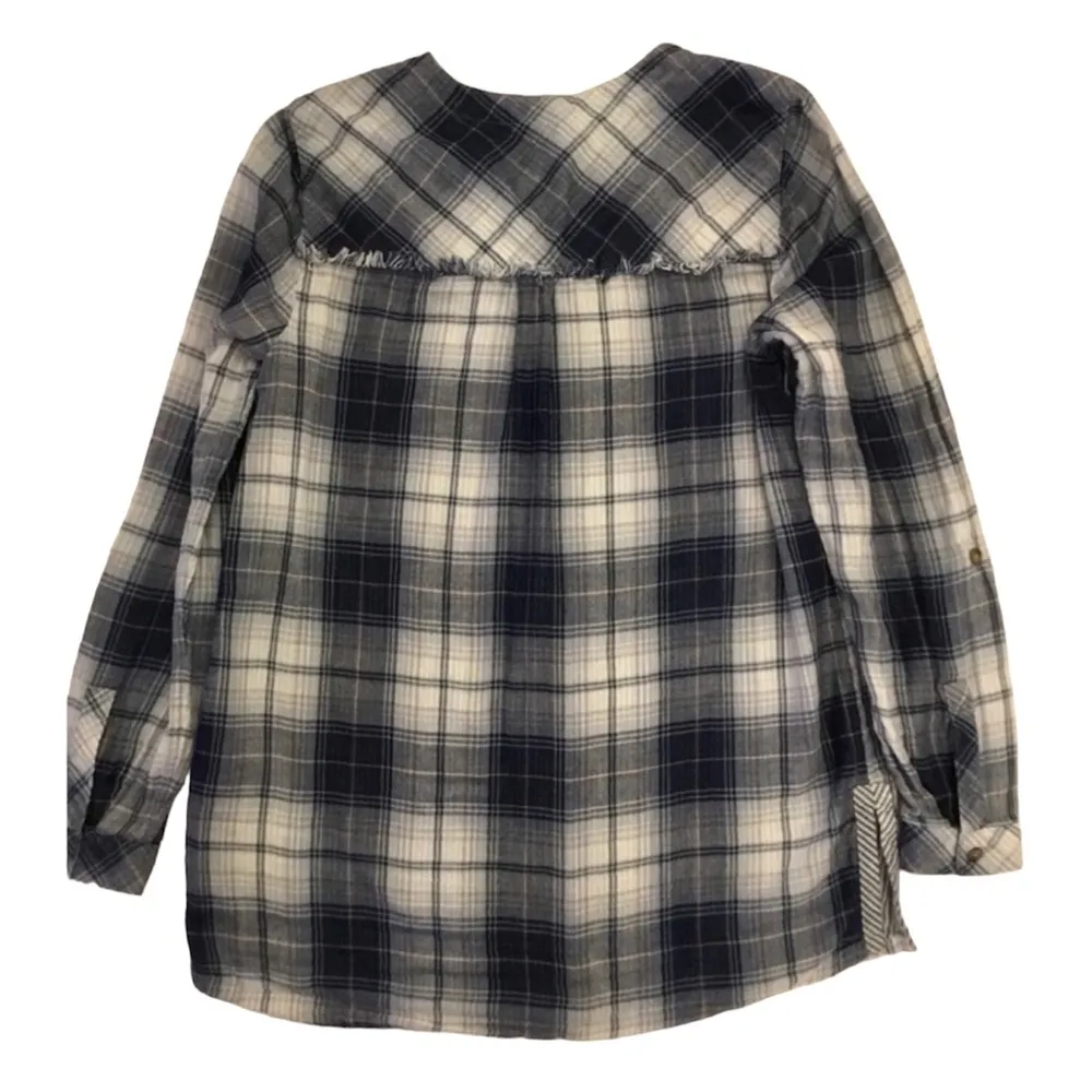 J.Jill Denim Blue/White/Pink Plaid Button Down Gauze Shirt Sz XS - Image 4