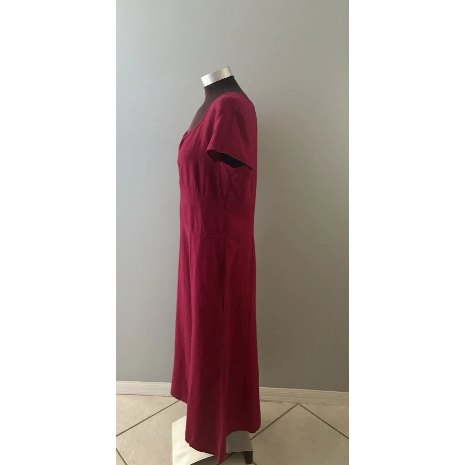 Eddie Bauer Linen Dress Size 16 Cranberry Maxi Empire Waist Modest Office - Image 4