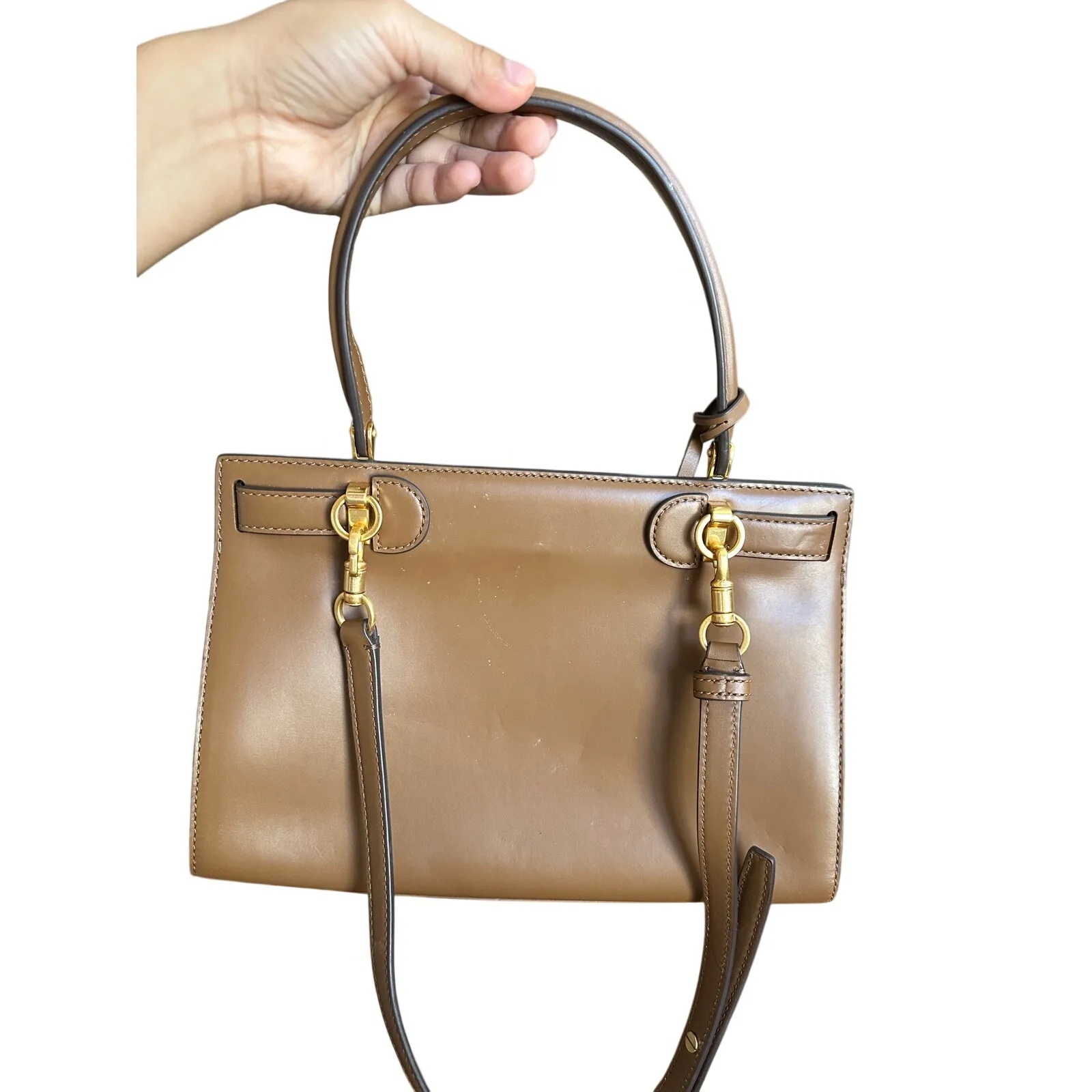 Tory Burch Lee Radziwill Bag Small Brown with Gold Hardware - Image 5