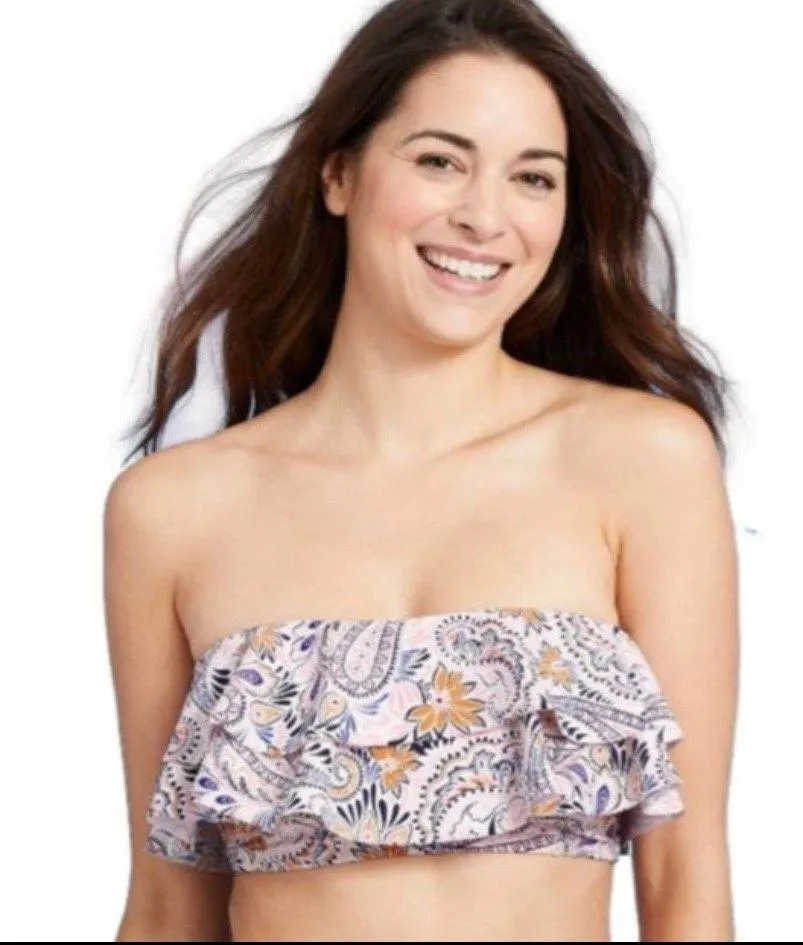 Womens Double Ruffle Bandeau Bikini Set Paisley Multicolor - - Image 5