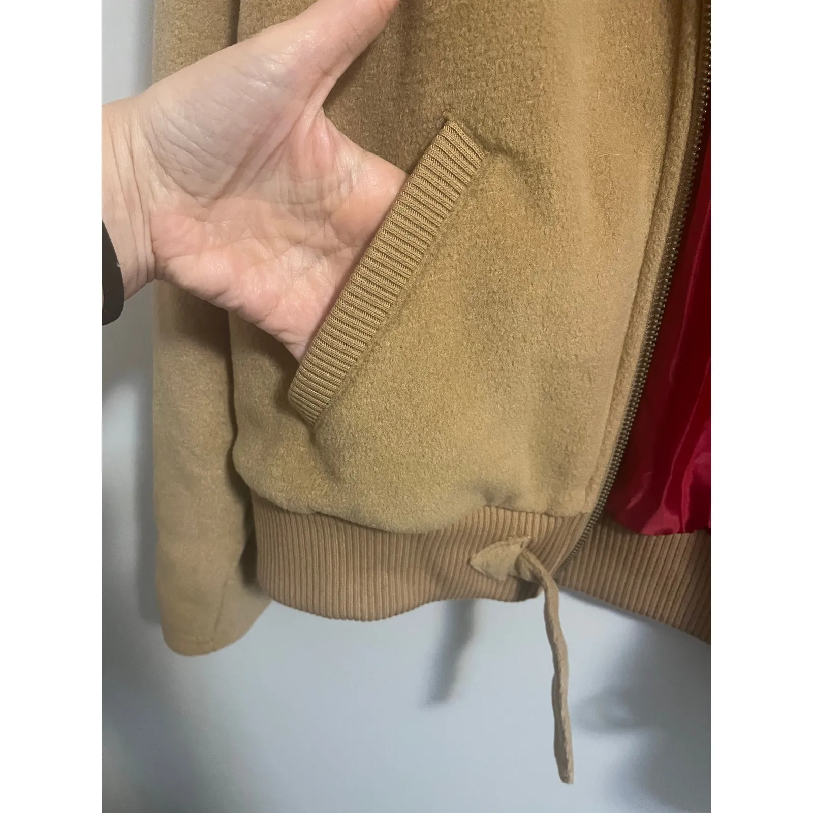 Vintage Y2K Deadstock NWT Tommy Hilfiger Bomber Jacket Fleece Tan Women's sz. XL - Image 7