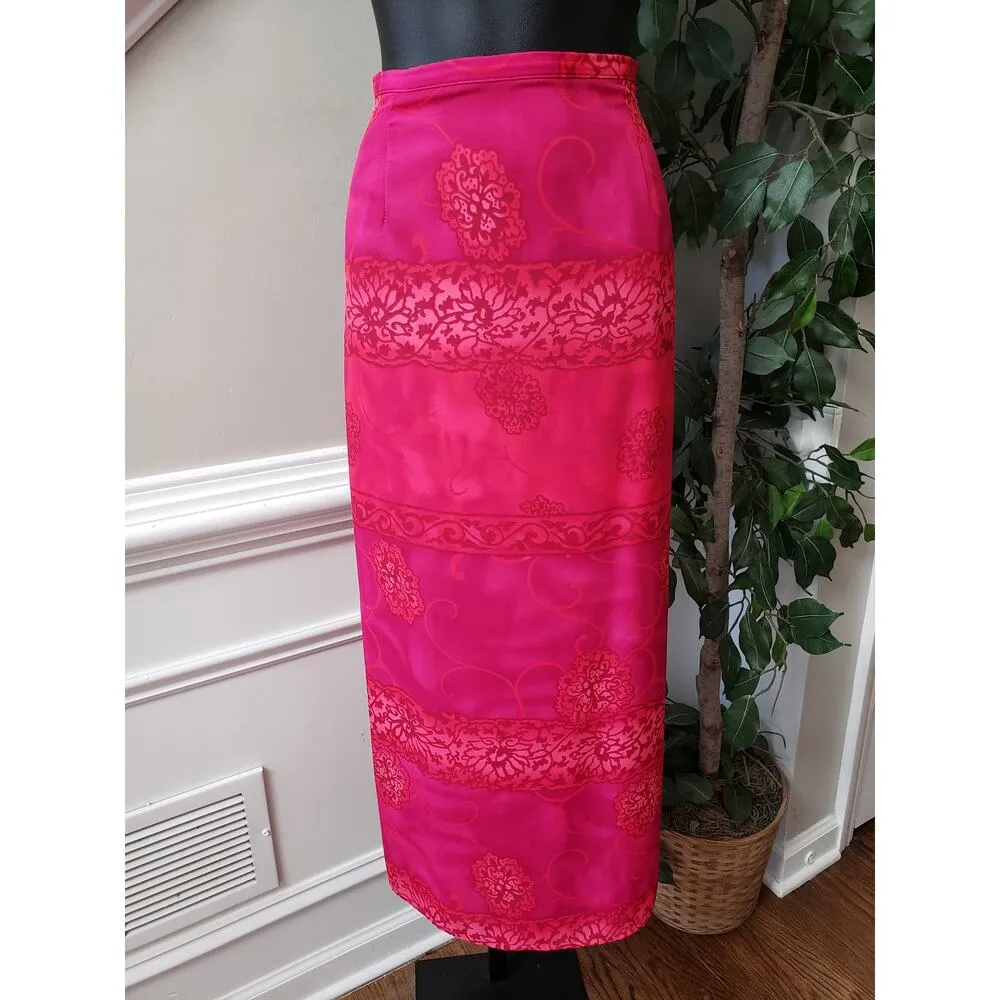 Worthington Skirt & Top Set Womens 14 Pink Embossed Floral Sleeveless Boat Neck - Image 9