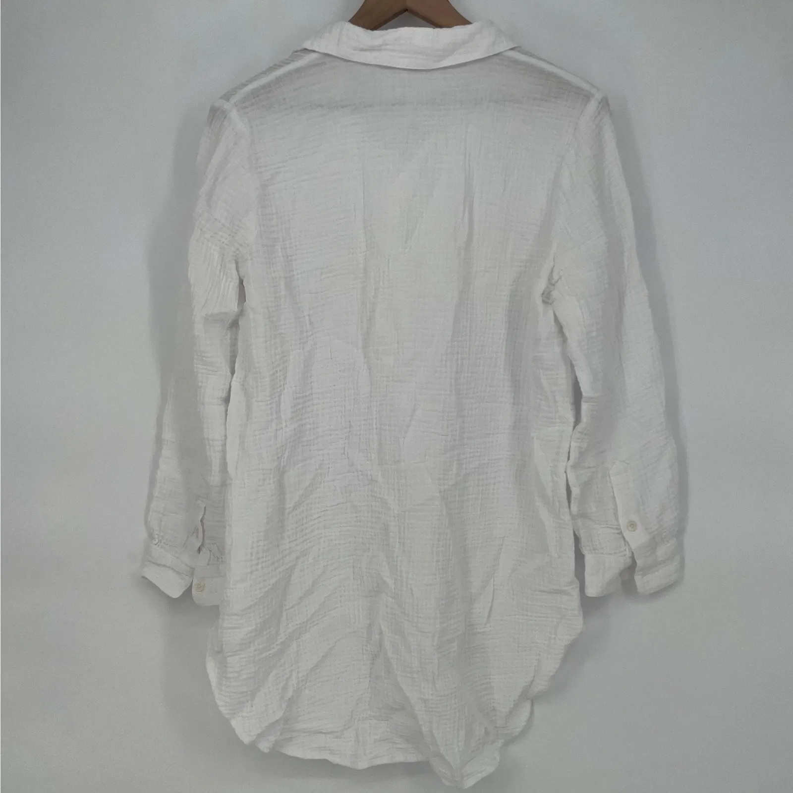 J Crew White Gauze Cotton Button Up Shirt Tunic Top Size Medium - Image 5