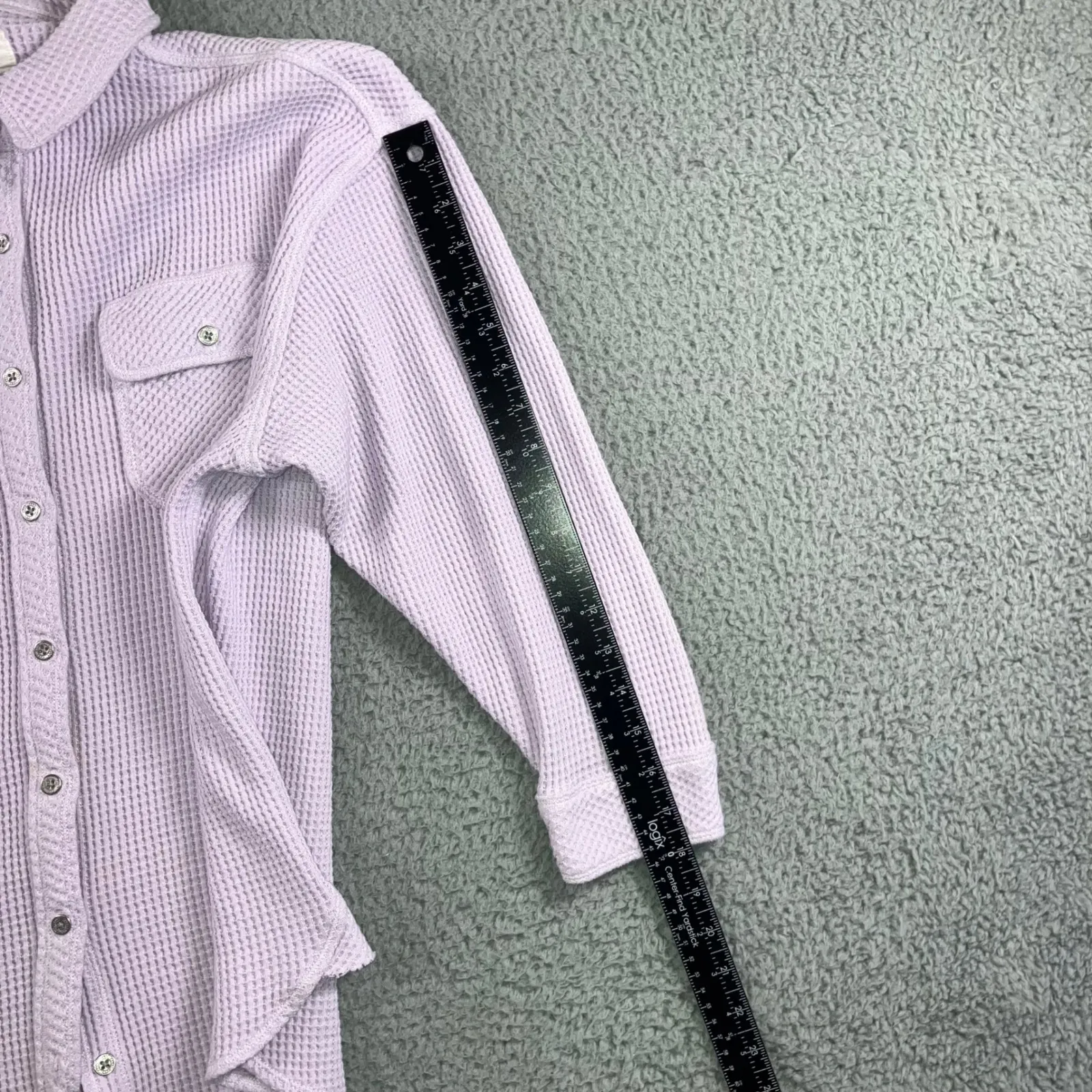 Aerie Oversized Waffle Knit Button Up Shirt Women Medium Lavender Purple Long - Image 5
