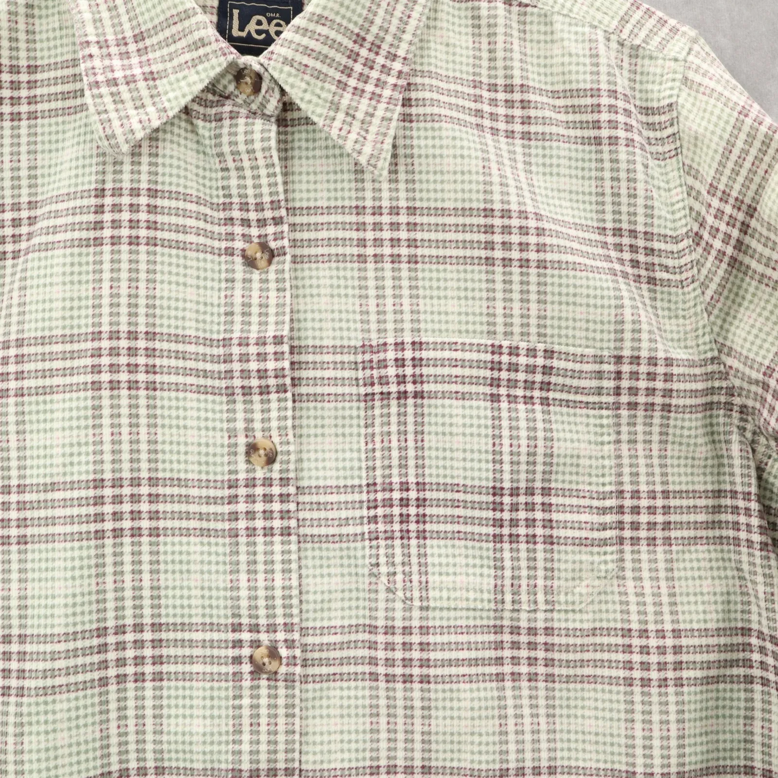 Lee Green Flannel Plaid Long Sleeve Button Up Western Cotton Work Vintage Small - Image 7