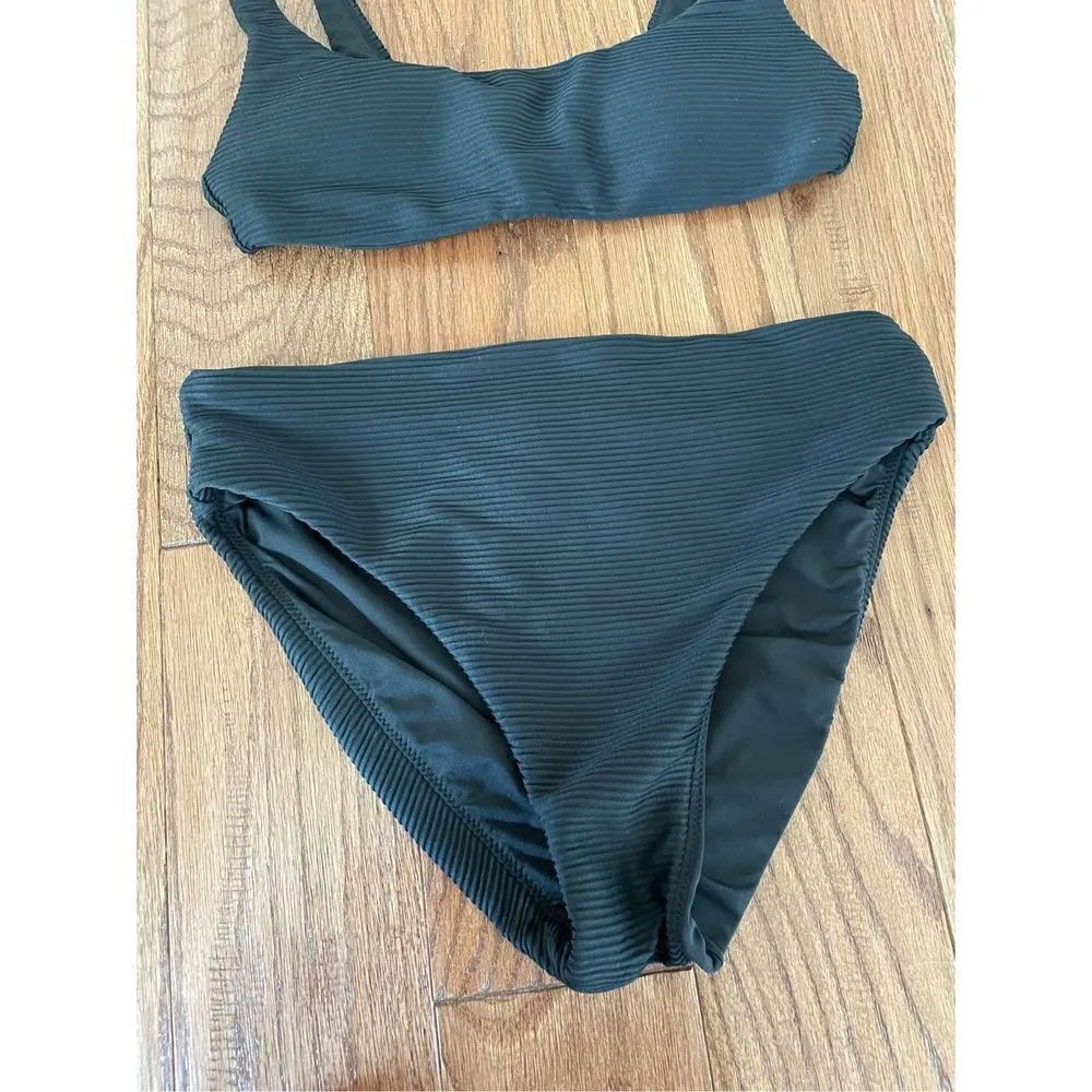 J.crew black ribbed square neck bikini and mid rise bottom xs - Image 3