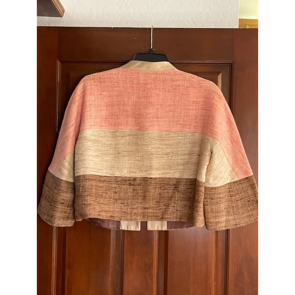 Edward Achour Paris raw silk cropped color block balzer in caramel size 42/10 Brown - Image 6