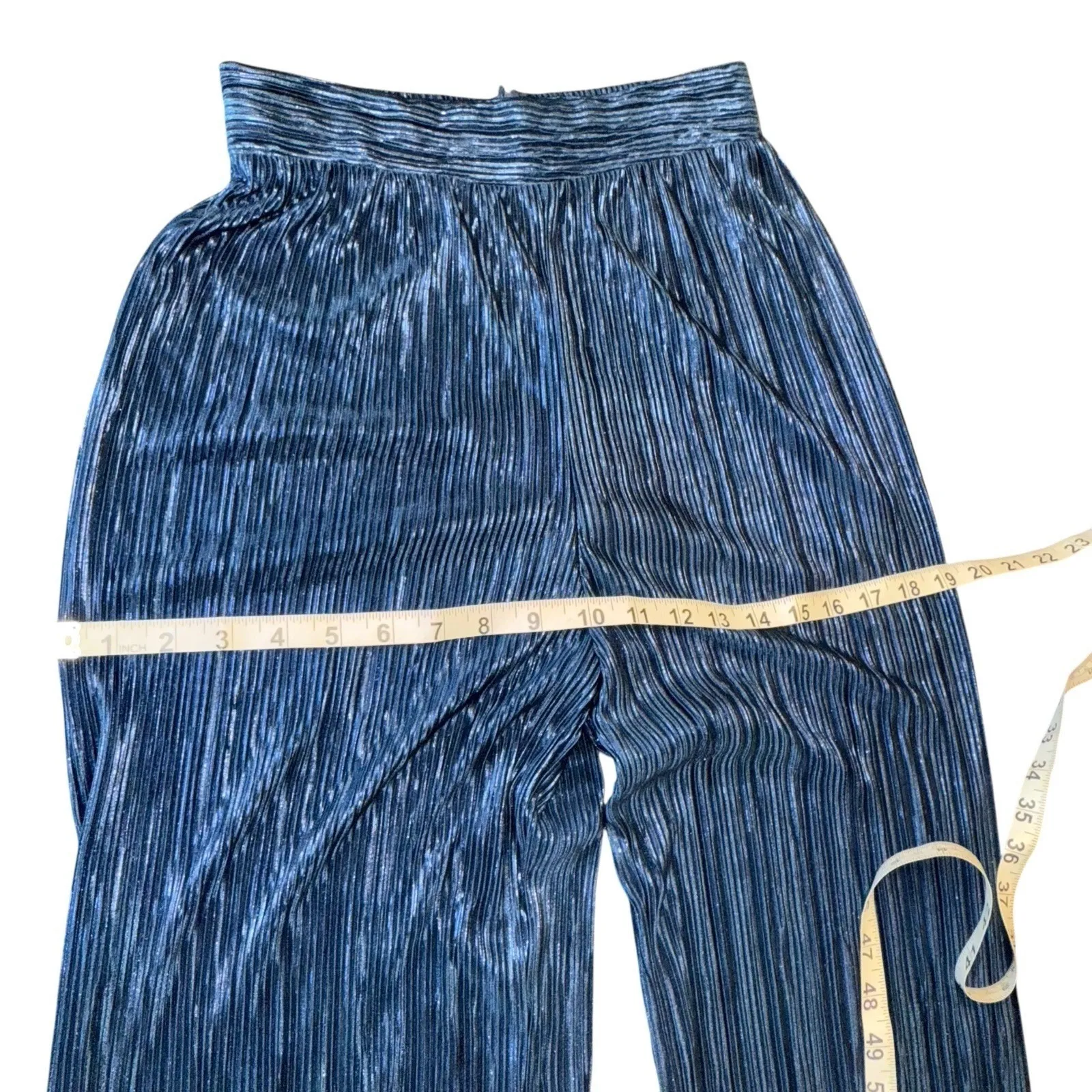 Sabina Musayev Metallic Blue Plisse Pants XS Split Hem Cocktail Wide Leg $230 - Image 8