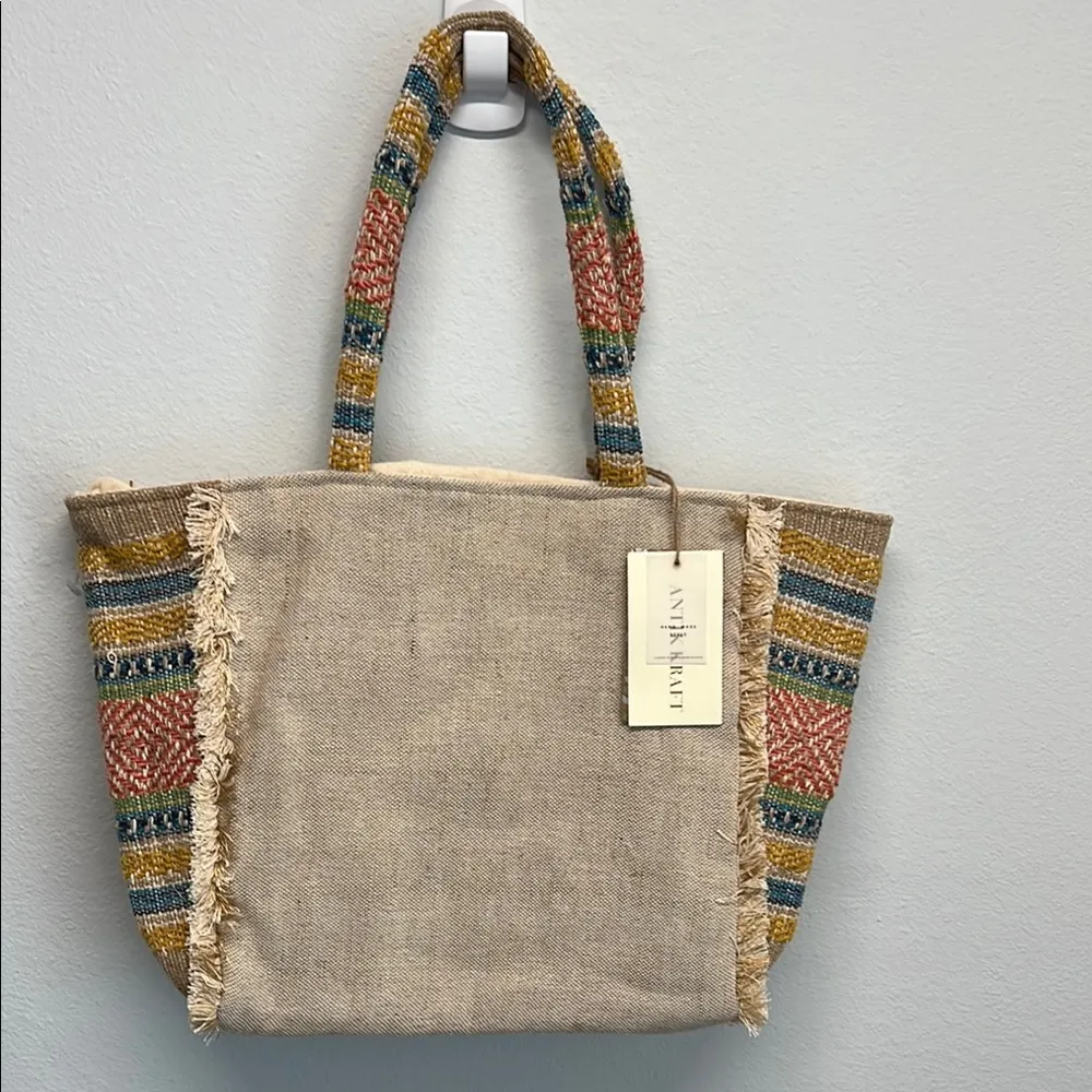 Antik Kraft | Multi-Color/Canvas Beaded Evil Eye Boho Tote Bag - Image 3