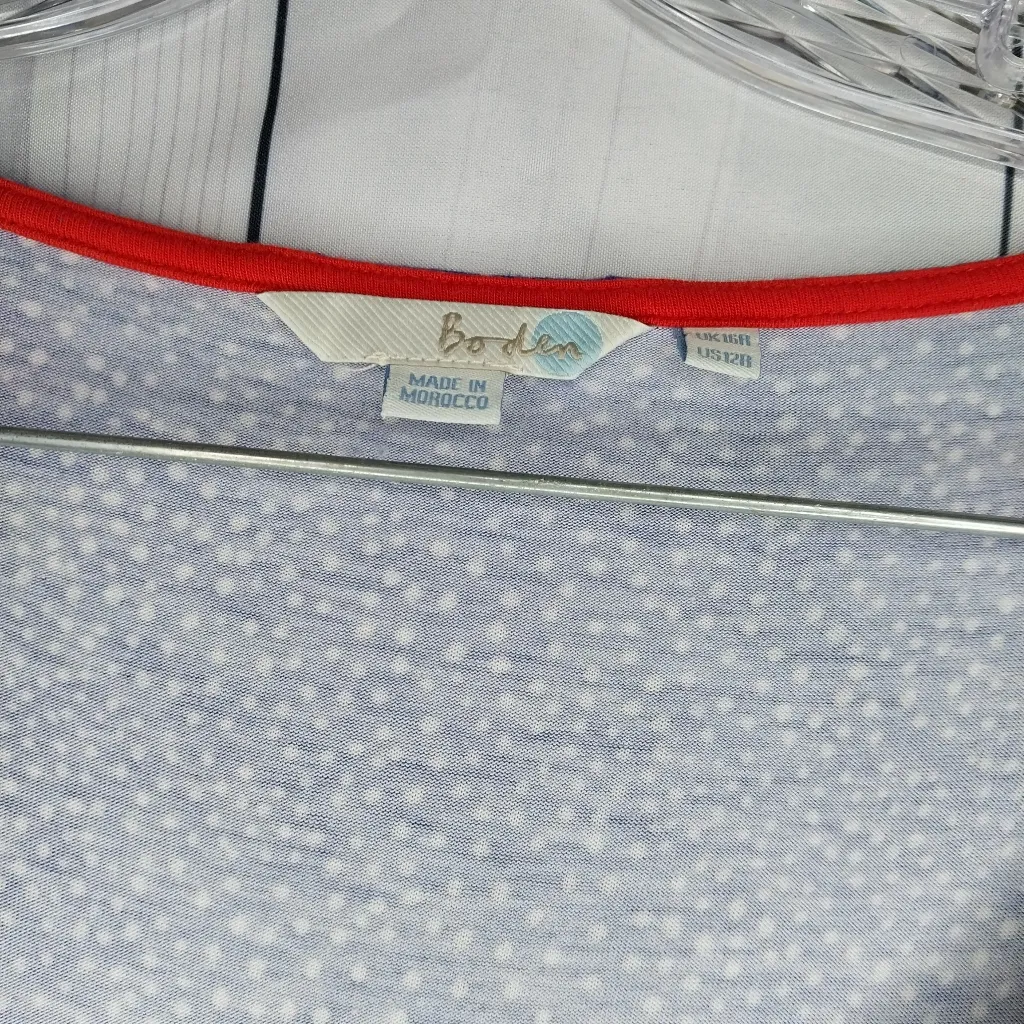 Boden Hattie Jersey Tunic Polka Dot 3/4 Sleeve Fit & Flare Dress Blue Size 12 - Image 3