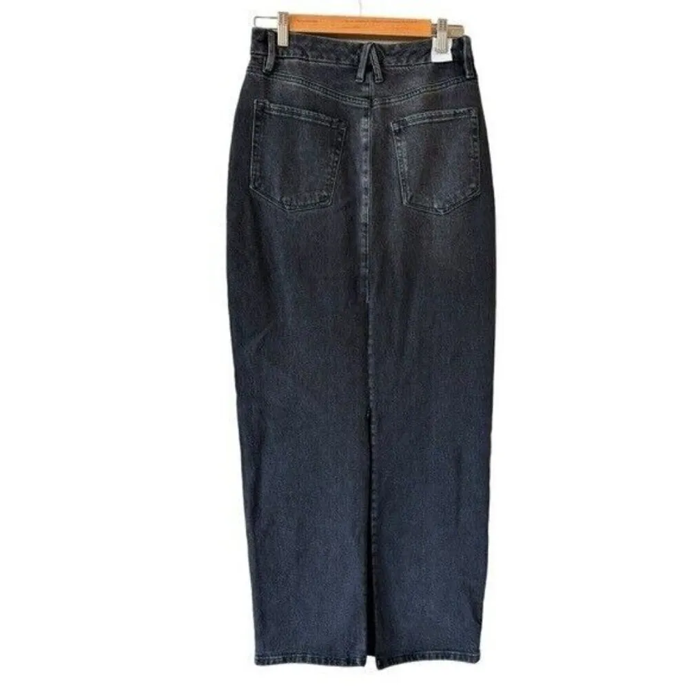 ANTHROPOLOGIE Good American Tube Denim Maxi Skirt Carbon Size 8 NEW - Image 9