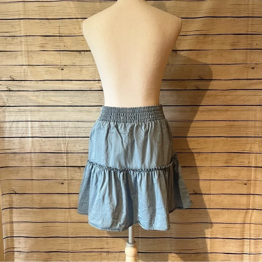 Bar III Chambray Tiered Mini Skirt Size Small - Image 6