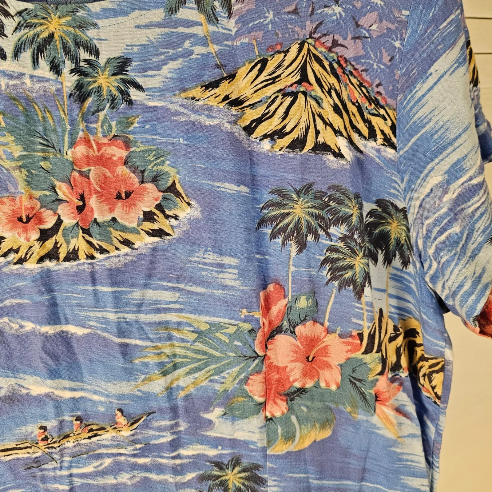 Vintage April Cornell Womens Blue Hawaiian Floral‎ Dress Medium - Image 3