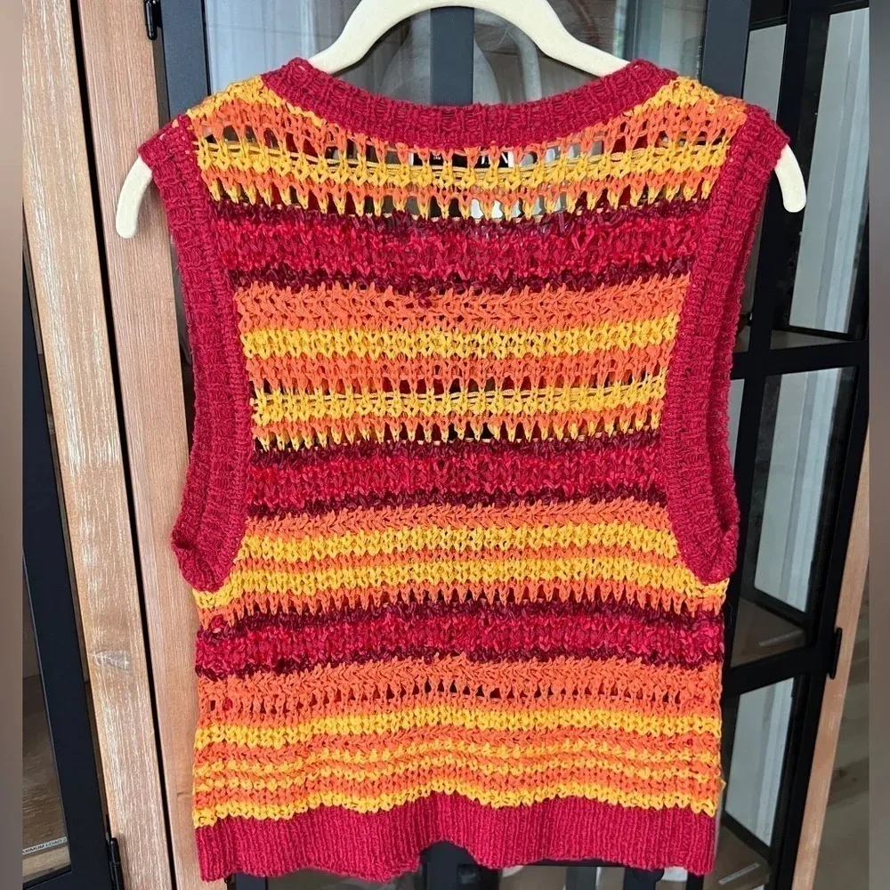 Zara Tie Front Bows tank top knit crochet red orange ganni trendy summer coverup - Image 5