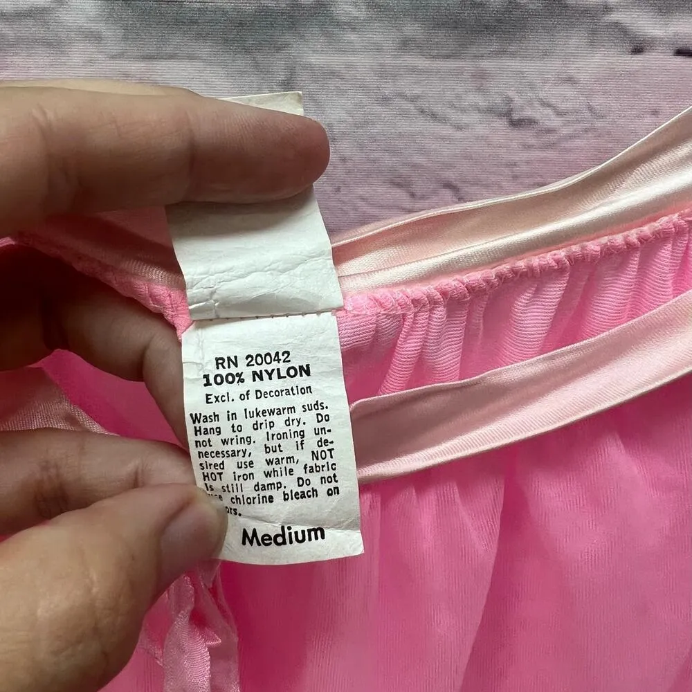 Vintage Julius Nylon Sheer Overlay Nightgown Pink Short Sleeve Size M 70s Size M - Image 7