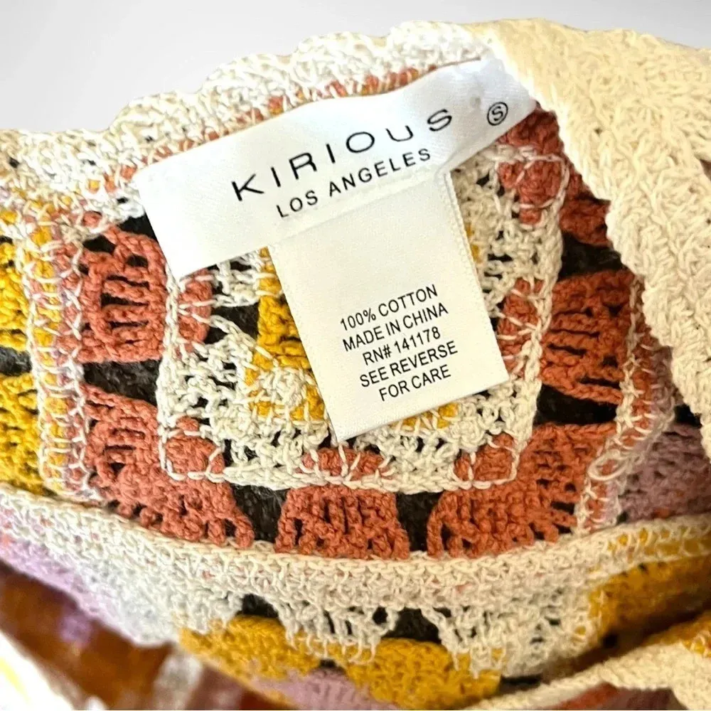 KIRIOUS LOS ANGELES Boho Crochet Granny Square Cropped Top Small | EUC - Image 4