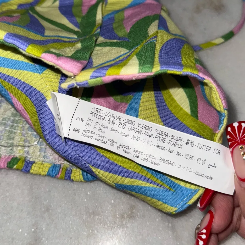 Zara Linen Blend Abstract Wave Print Structured Bustier Crop Top - Image 6