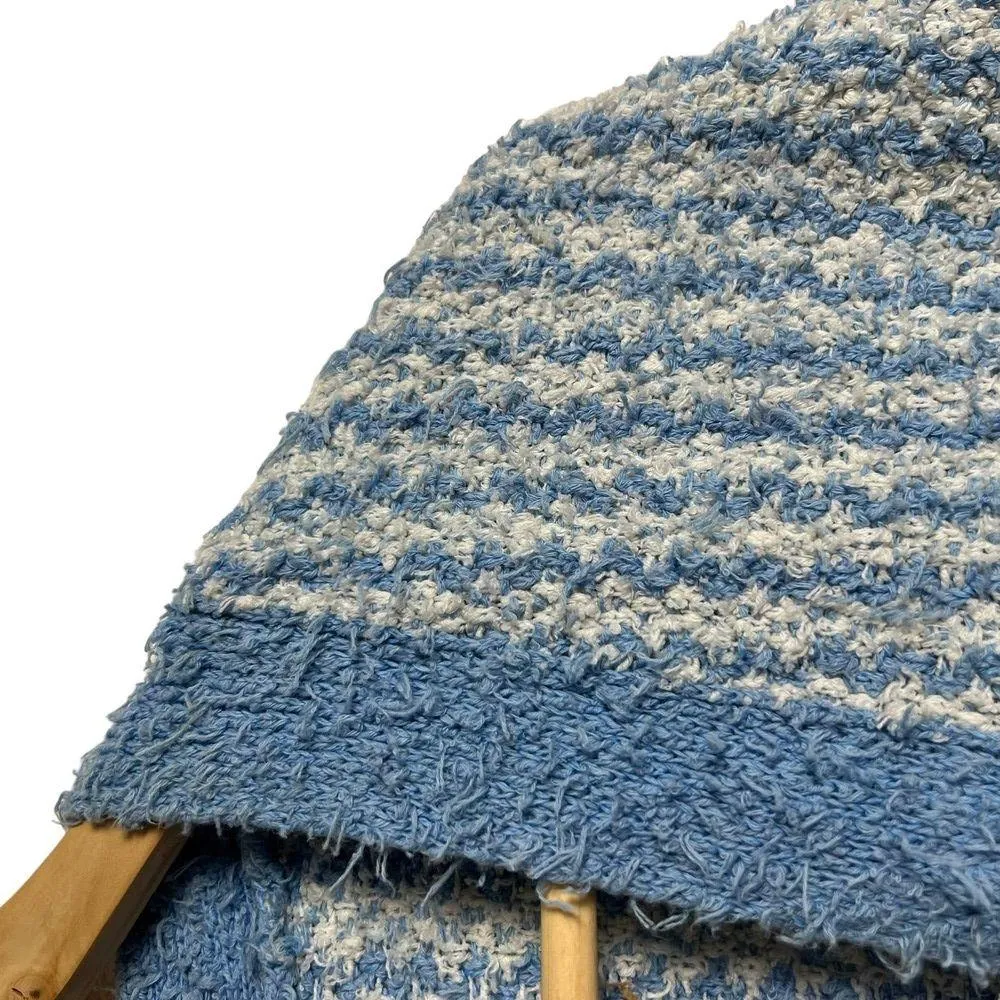 Blue Chunky Oversized Tweed Striped Button Cardigan Sweater Size S - Image 6