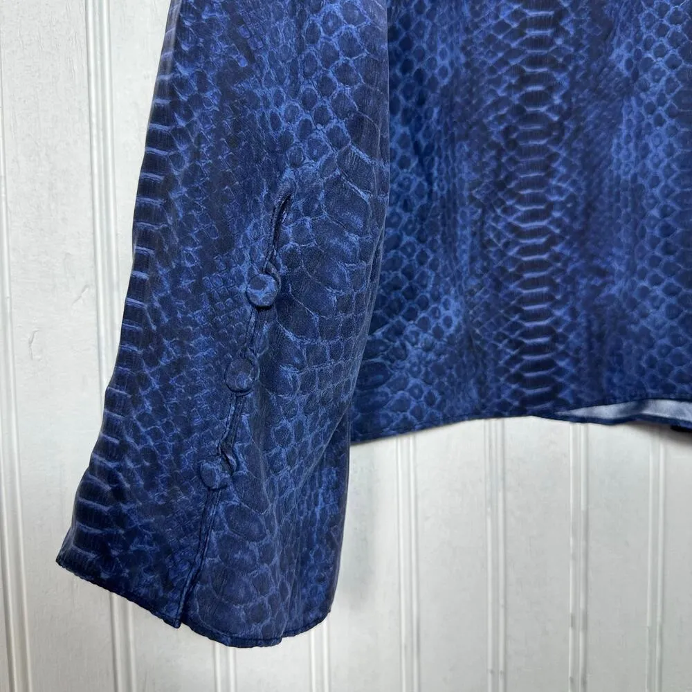Frame Blue Snake Print Silk Button Down Blouse - Image 6
