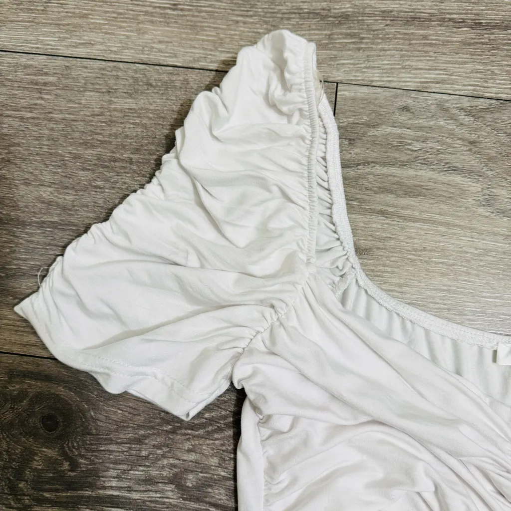 ModifyT‎ by Michel Women Cottagecore White Ruched Puff Sleeve Cropped Top Size L Size L - Image 4