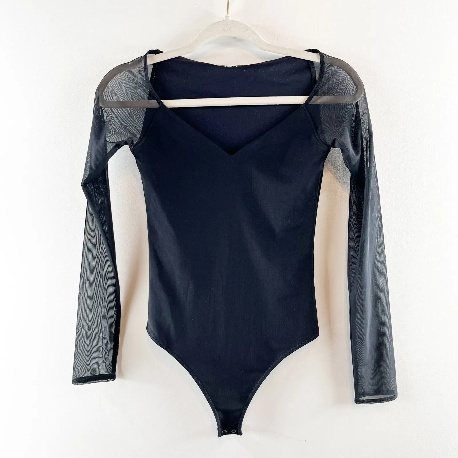 Abercrombie & Fitch Sheer Long Sleeve Sweetheart Neck Bodysuit Black XS - Image 2