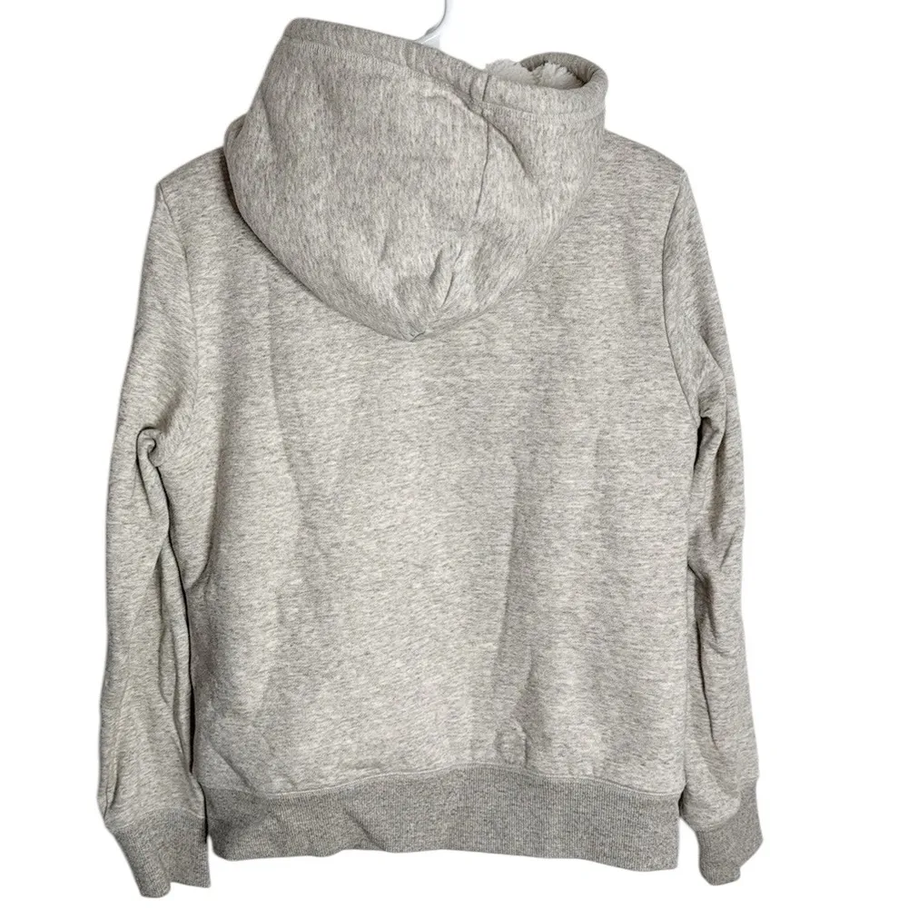 Uniqlo Hoodie Beige Gray Heathered Full Zip Faux Fur Lined Sweatshirt Size M - Image 2