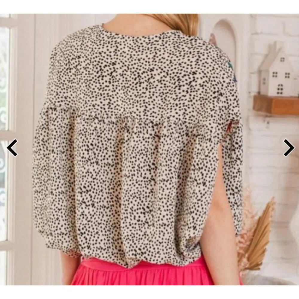 ODDI Bubble Hem Blouse Floral Embroidered Elastic Waist Size 3XL Blouse Top - Image 2