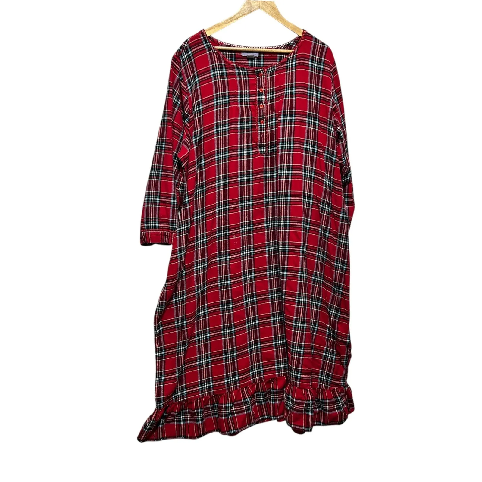 VTG Laura Scott Nightgown 2X Red Plaid Babydoll Ruffle Hem Cottagecore Sleepwear - Image 2