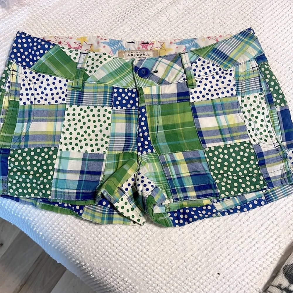 Shorts Patch Polka Dot Plaid Womens 3 Cotton Arizona Jean Company Green Blue - Image 6