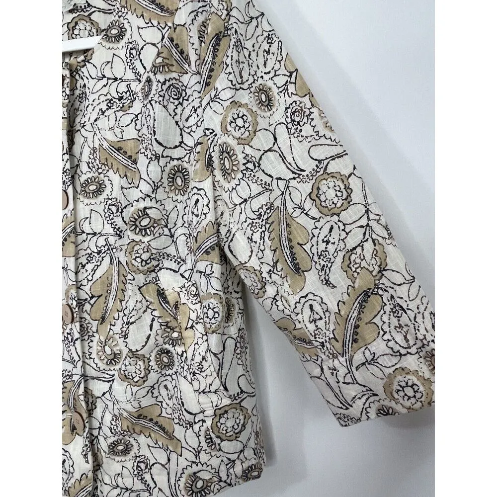 J. Jill Jacket Linen Blend Size Medium Button Front Paisley Unlined Lightweight - Image 3