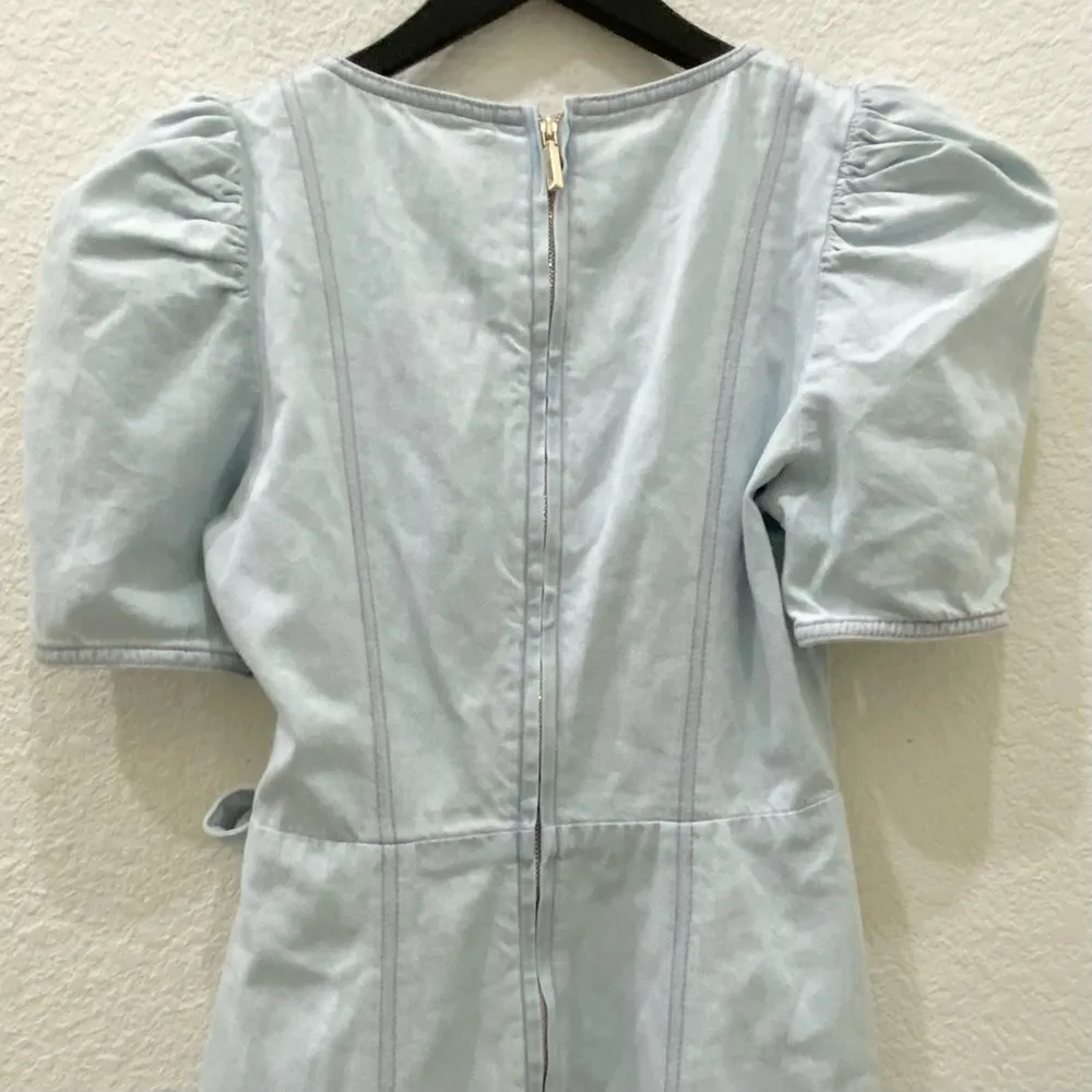 NJMUA508 Denim Wrap Dress Size 0 Bleached Indigo Midi Dress NWT - Image 8