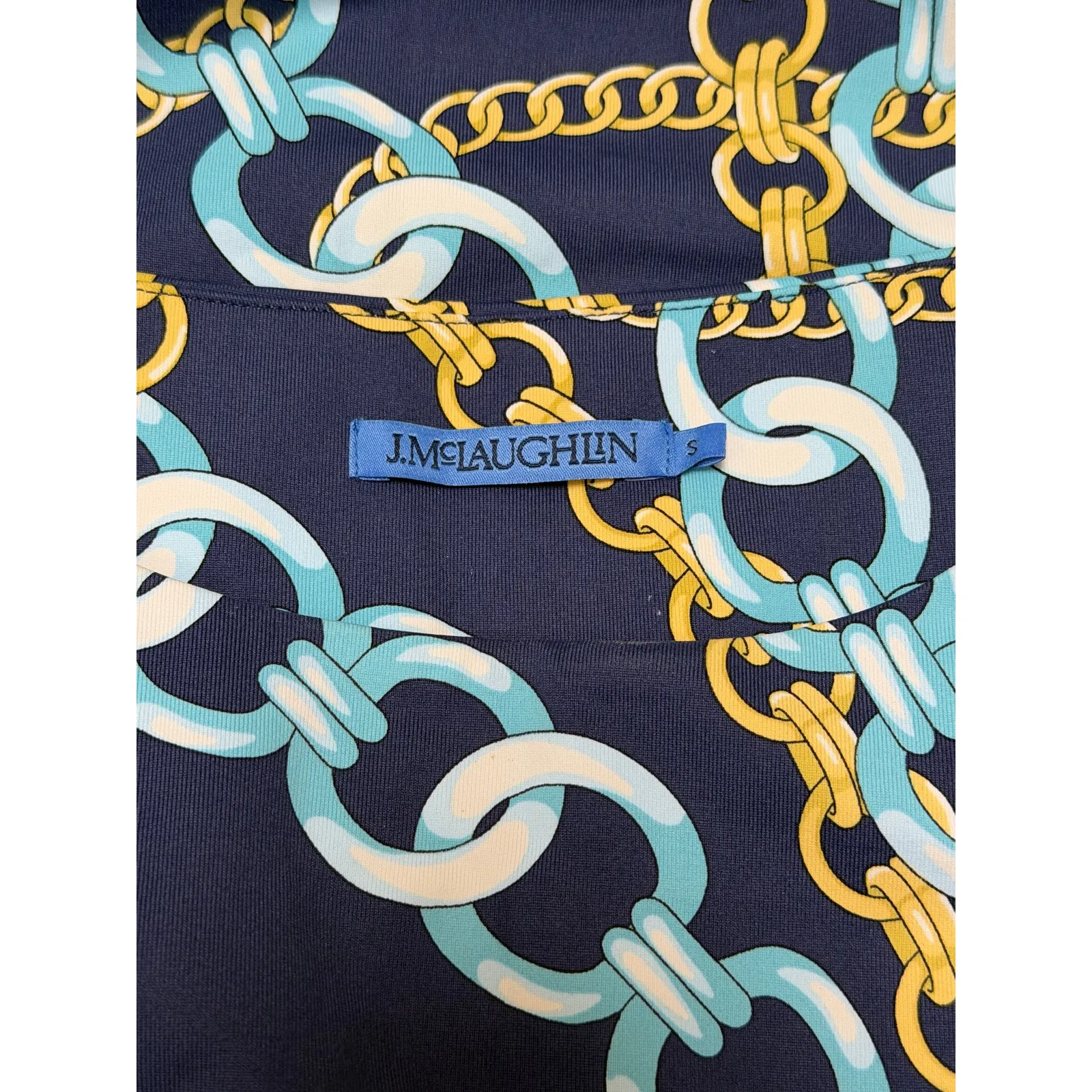 J McLaughlin Sheath Dress Womens Small Blue Sage Chain Print Stretch Nautical - Image 8