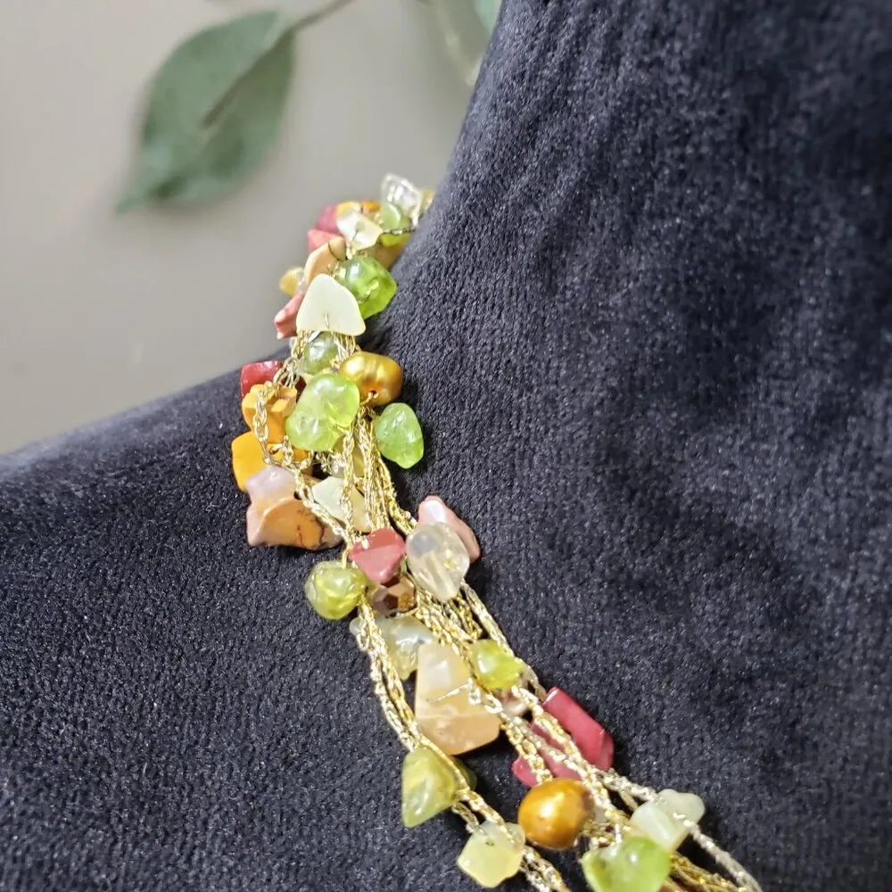 Women's Gold Plated Multi Layers Tourmaline Stone Bead Necklace w/ Lobster Clasp - Image 5