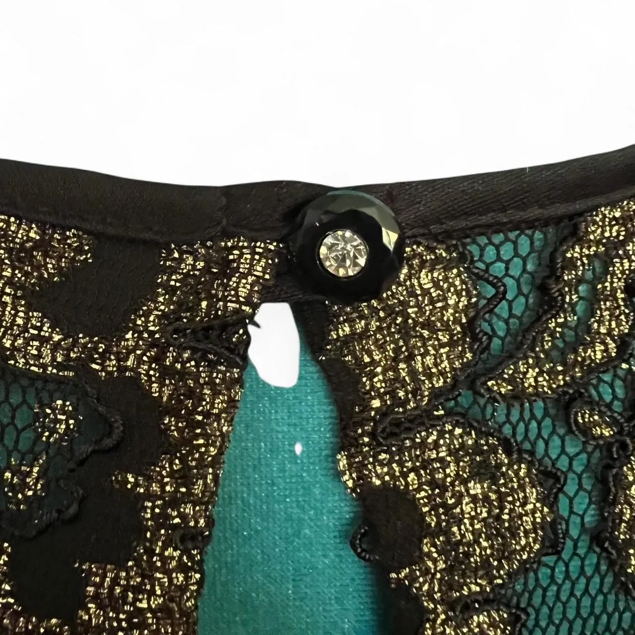 Vintage 80's Late Edition Women's Black w/ sheer Gold floral Ruffle Dress size 6 - Image 6