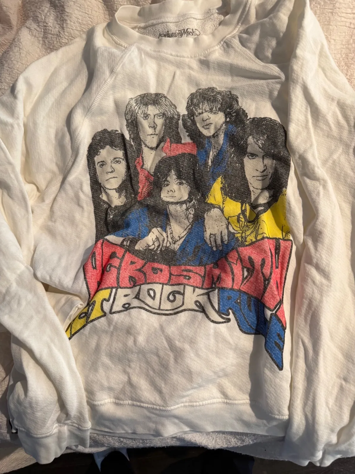 Lauren Moshi Vintage Aerosmith Band Graphic Sweatshirt Cream Medium - Image 1