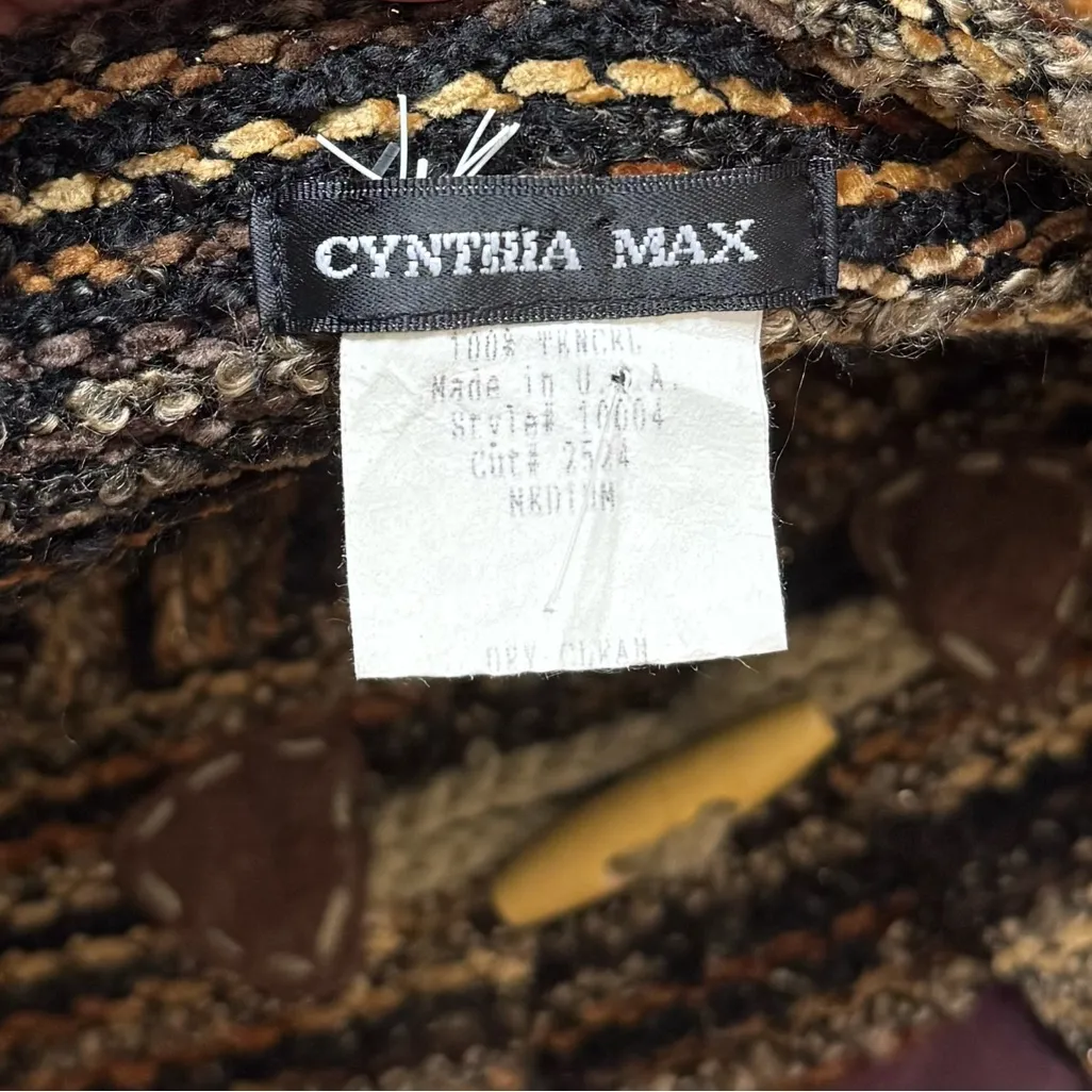 Cynthia Max Vintage Tweed Blazer Suit Jacket Cardigan Tencel USA M Medium Black - Image 5