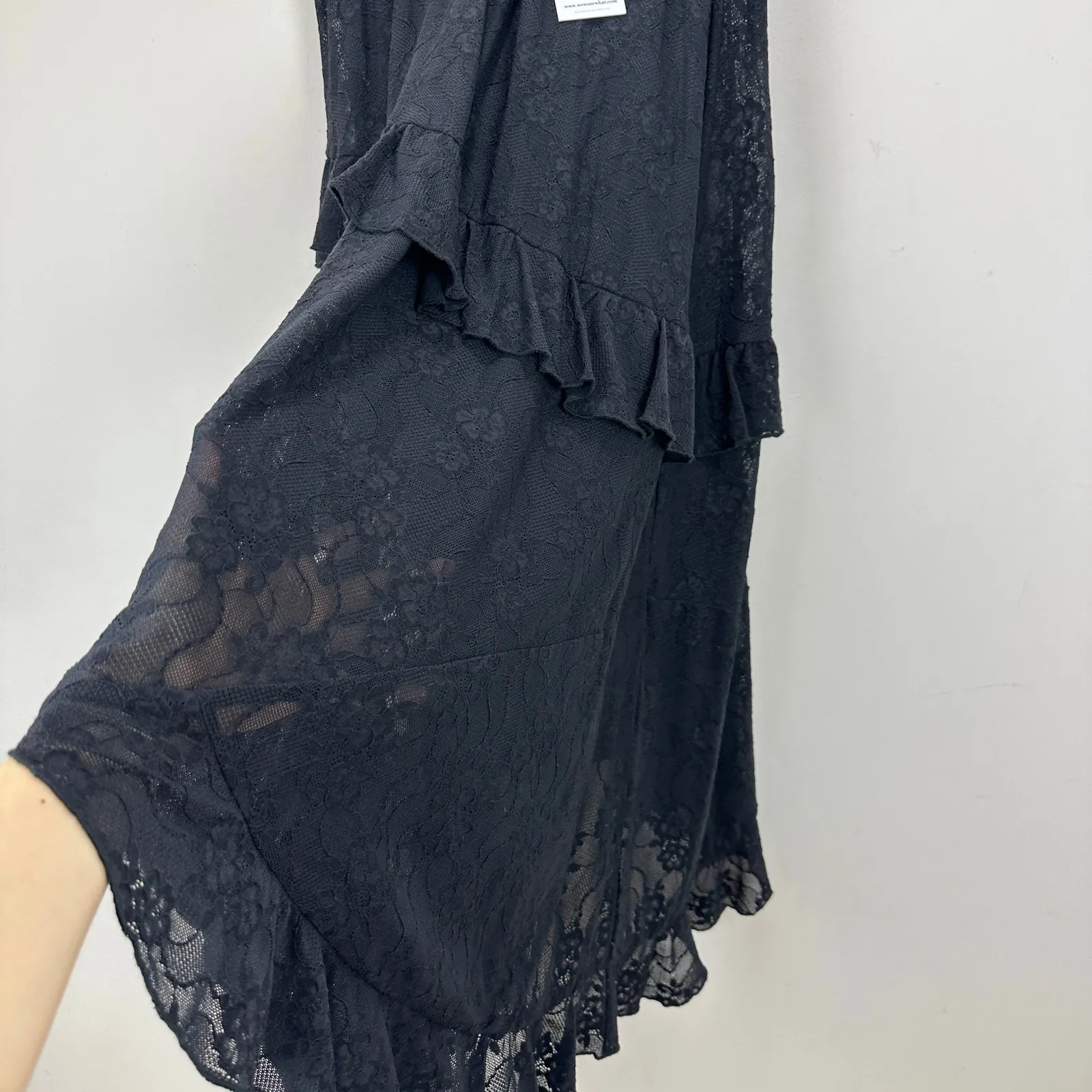 WeWoreWhat Ruffle Midi Lace Skirt Asymmetrical Hem Sheer Boho Black XXS NWT - Image 11