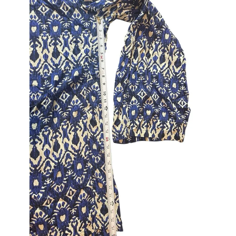 Ellos 1x Blue White Ikat Pattern Elastic Waist Wide Leg Ankle Palazzo Pants - Image 8