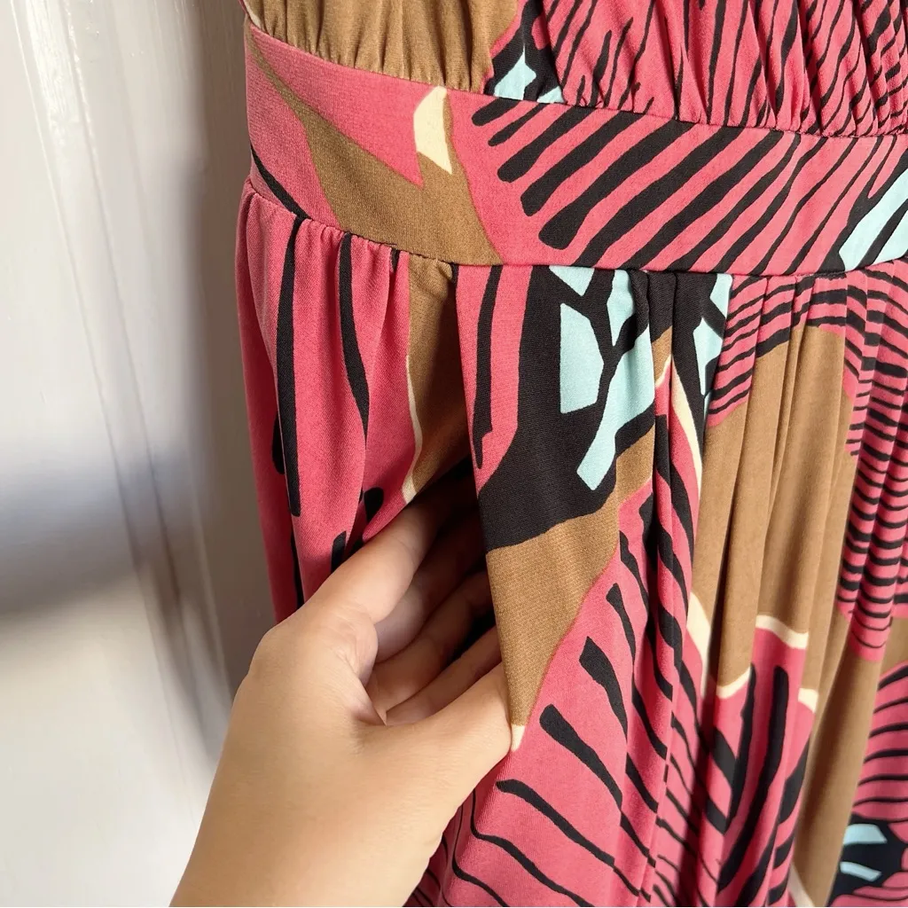 Tibi • Faux Wrap Jersey Dress red graphic tropical print draped knit cocktail - Image 9