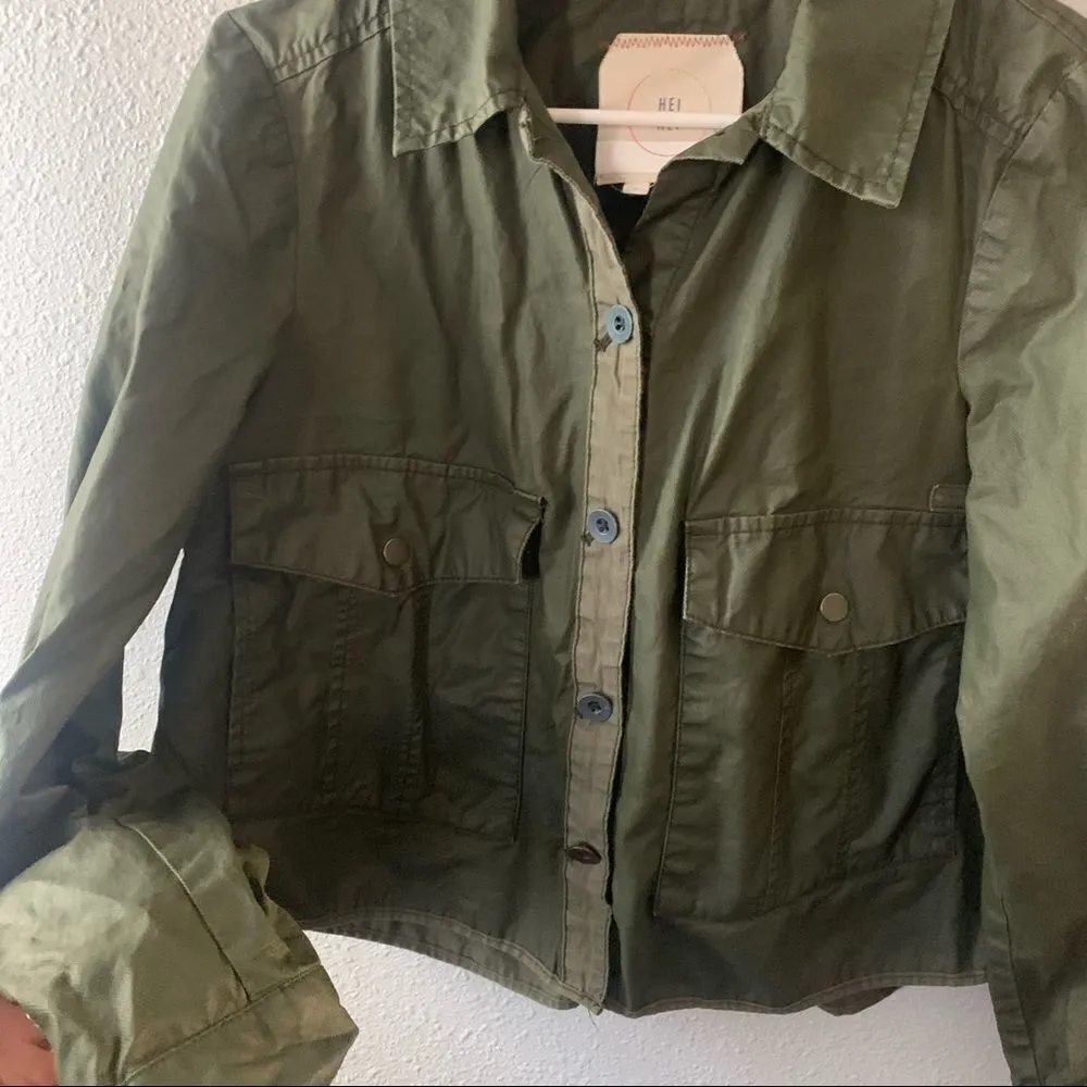 Hei Hei Anthro Green Cropped Waxed Utility Jacket - Image 3