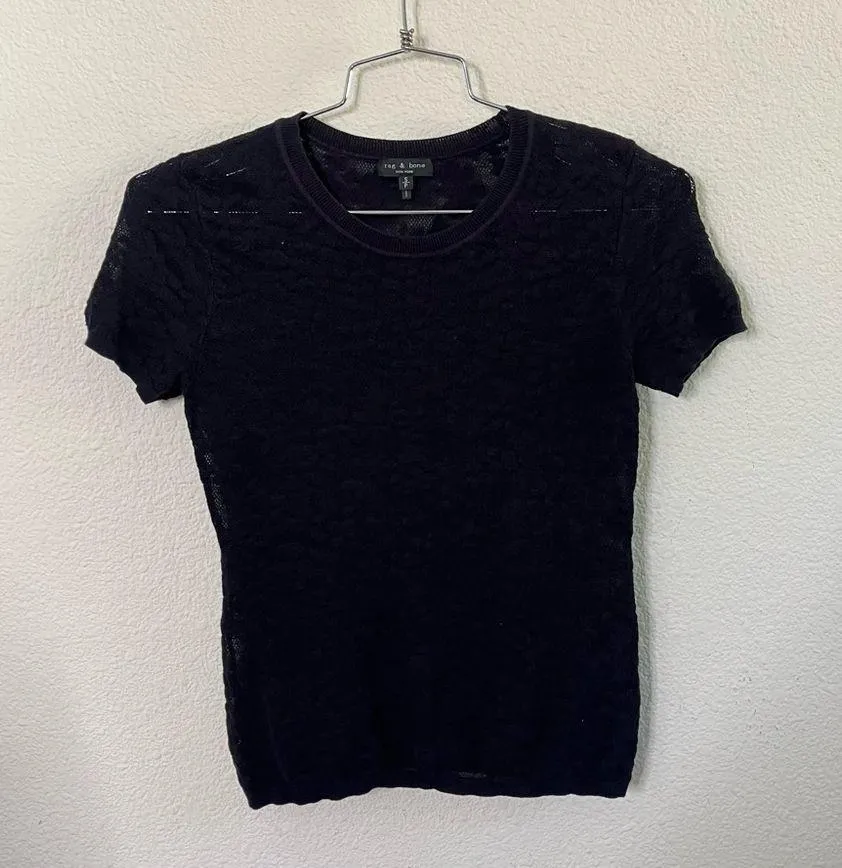Rag & Bone Floral Mesh Jacquard T Shirt Short Sleeve Top Womens Size S - Image 2