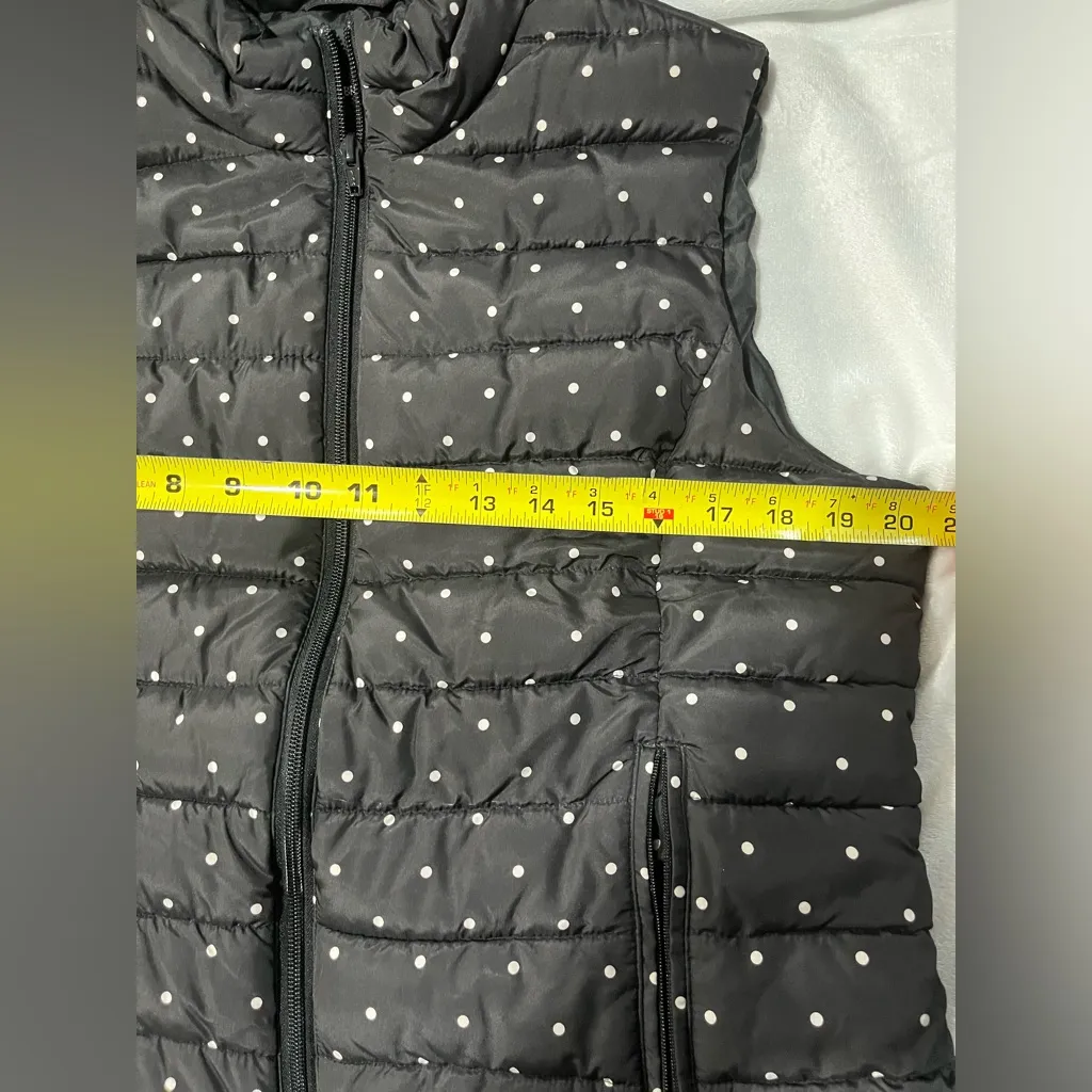 Colebrook Essentials Vest Puffer Vest Quilted Black&White Polka Dot Womens L Black Size L - Image 7