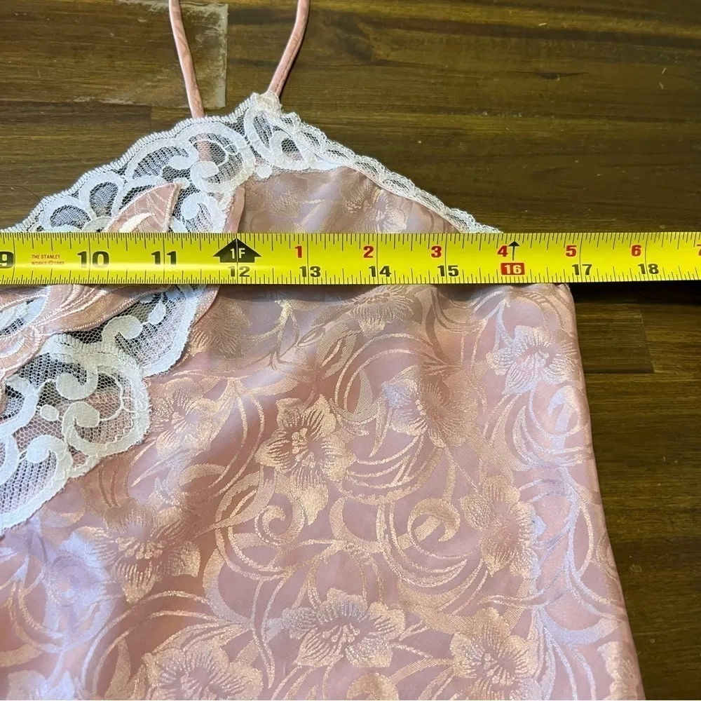 Vintage Val Mode Chemise Tank Lingerie Slip Top Lace Pink Spaghetti Strap M Cami Size M - Image 4