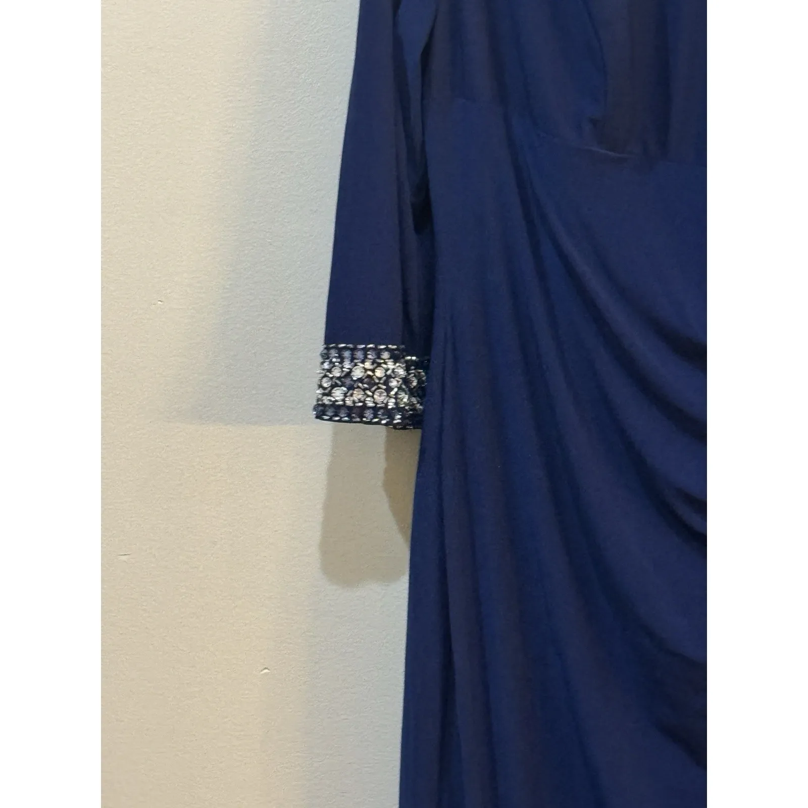 Alex Evening Matte Jersey Dress with Keyhole Cutout Neckline Embellished Sleeves - Image 6