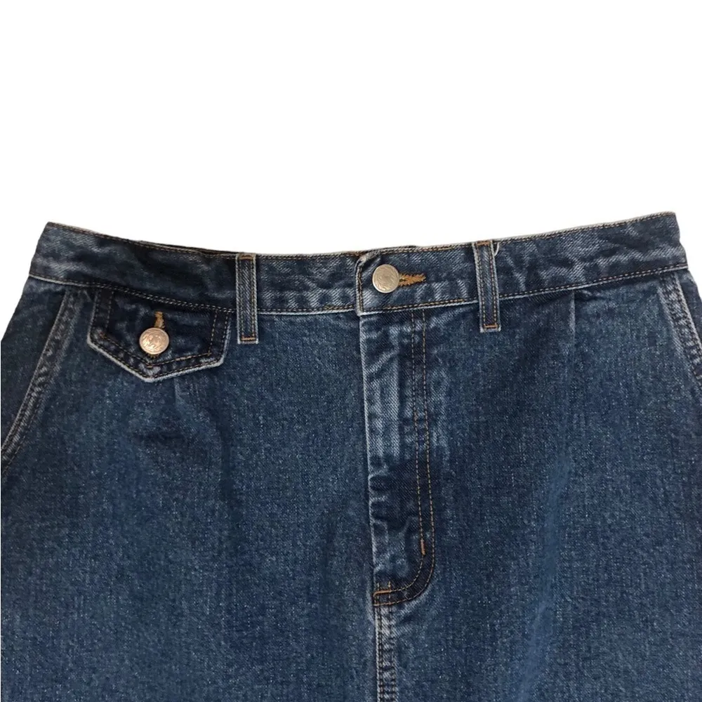 VTG Denim Midi Skirt Sz. 14 Modesty 100% Cotton Minimalist Back Split Classic Blue - Image 4