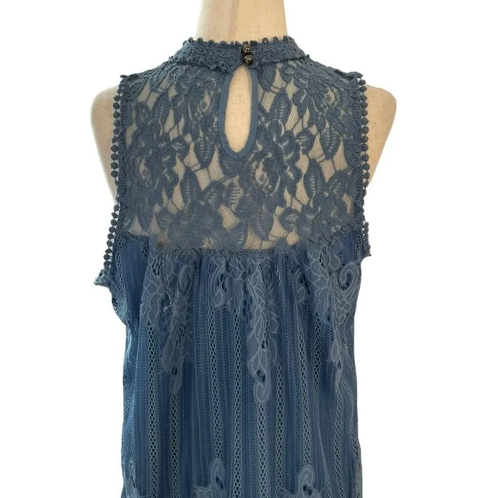 Altar'd State Women Size Medium Embroidered Crochet Dress Blue 20-857 - Image 6