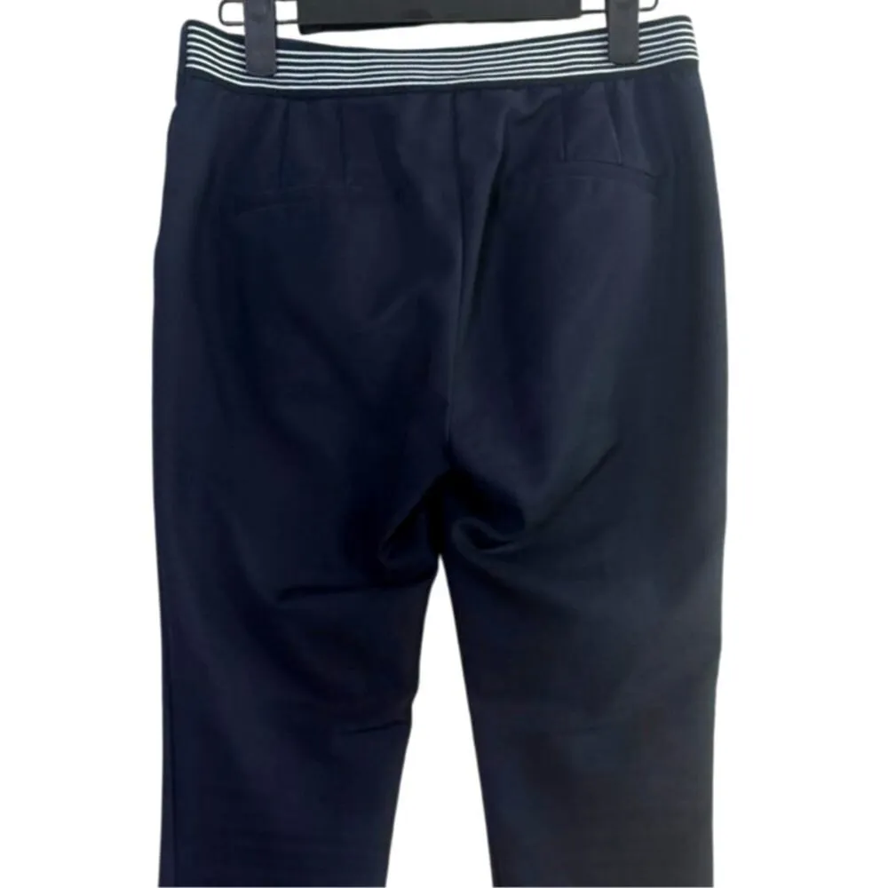 Zara Straight Leg Mid Rise Dress Trousers Striped Back Waist S Dark Navy Blue - Image 5