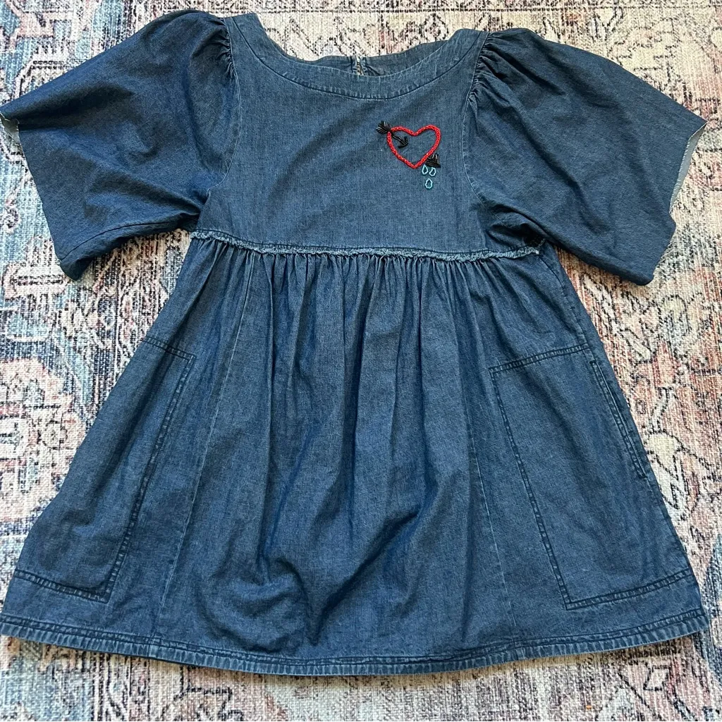 Free People Get Obsessed Mini Dress Custom Beaded Heart Short Sleeve Babydoll Sm - Image 7