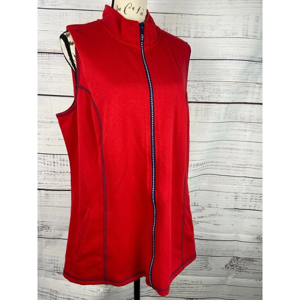 Quacker Factory Vest Womens L French Terry Rhinestone Zip Front Red Mock Neck Size L - Image 3
